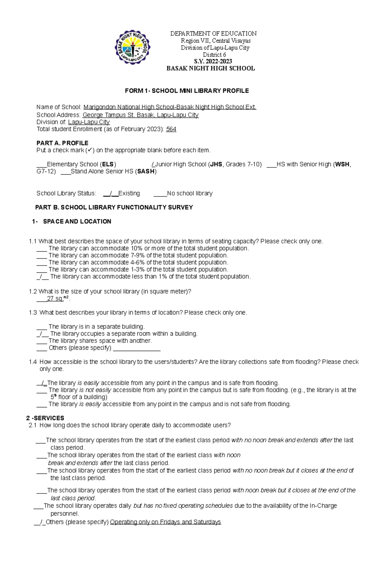 Library-Form-1 - BGREGWWE - DEPARTMENT OF EDUCATION Region VII, Central ...