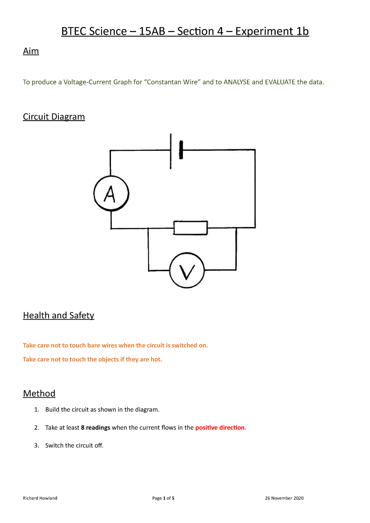 constantan wire experiment