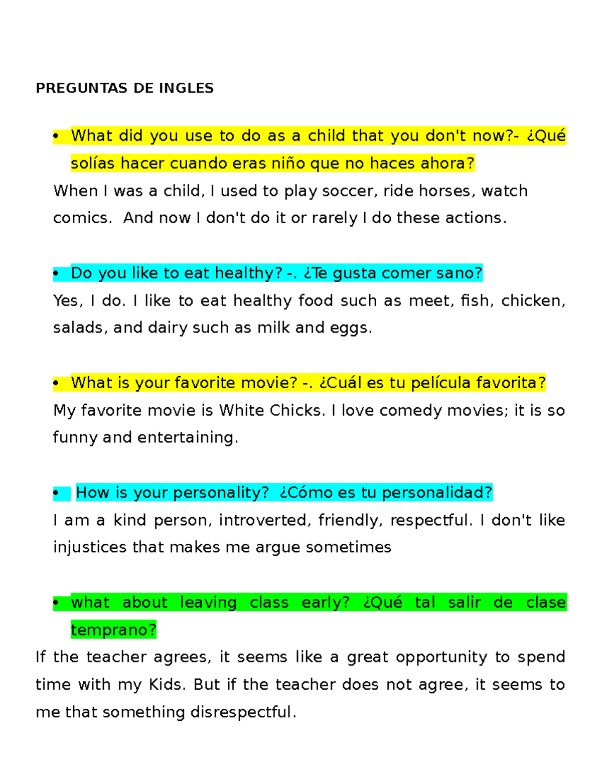 Preguntas DE Ingles Responder Y Aprender - Respuestas - PREGUNTAS DE ...