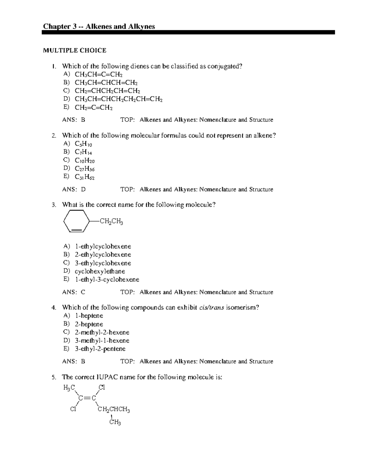 Chapter 03 4 - alkenes and alkynes - Chapter 3 - Alkenes and Alkynes ...