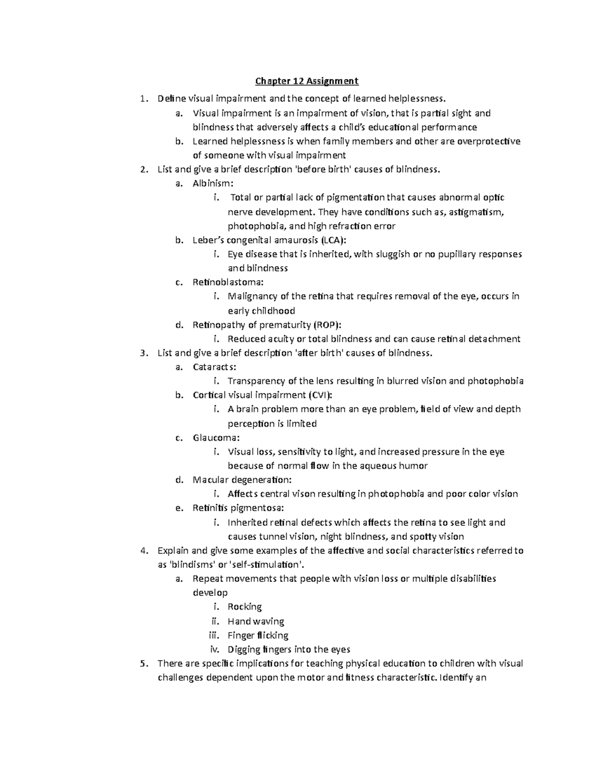 Assignment 10 Ch12 - chapter 12 - Chapter 12 Assignment Define visual ...