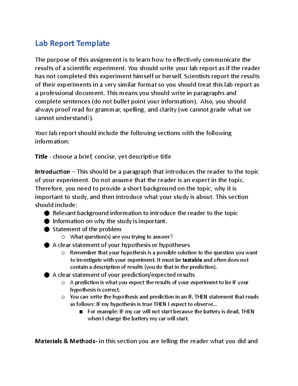 lab report assignment example