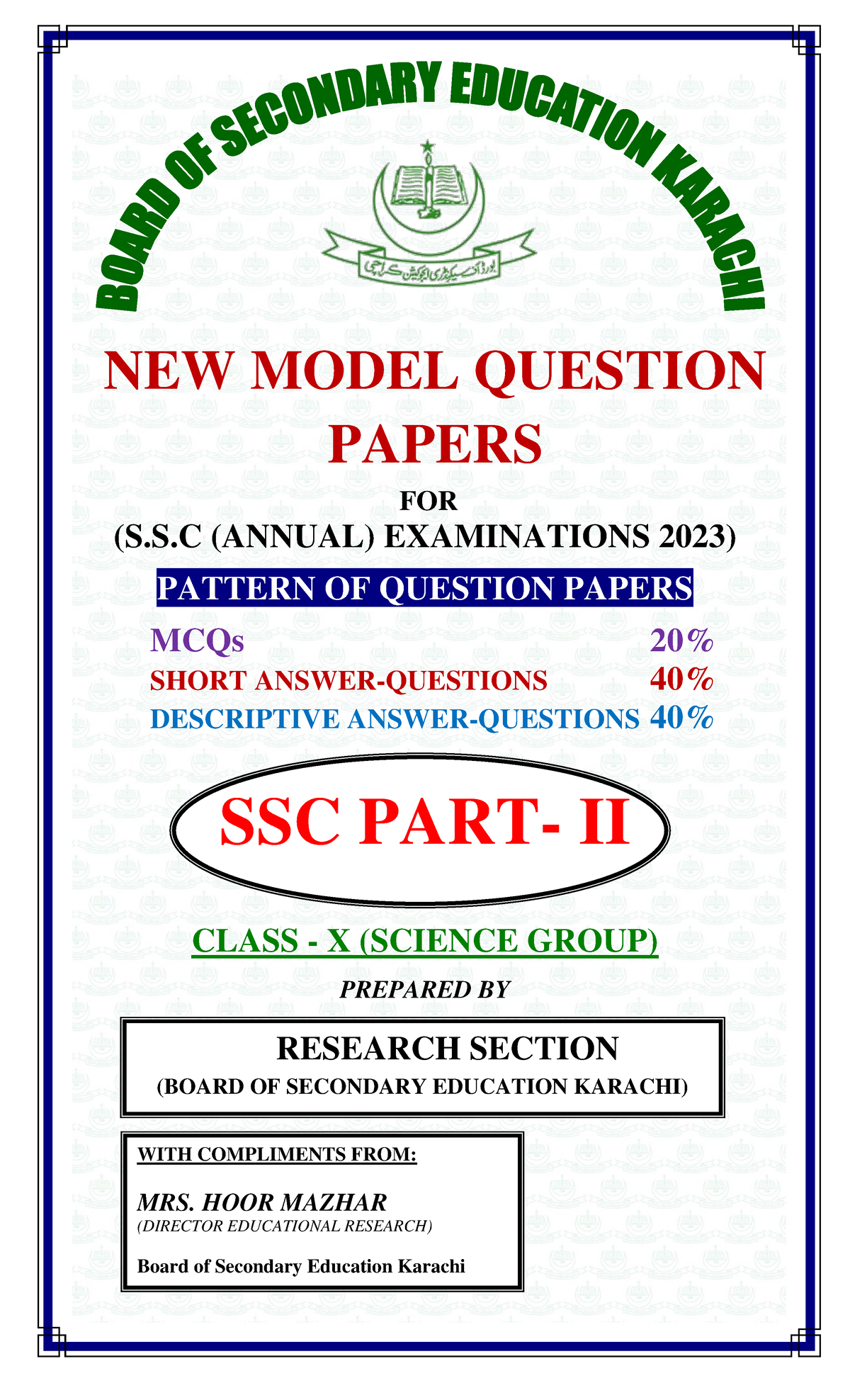 board of secondary education karachi model paper 2024