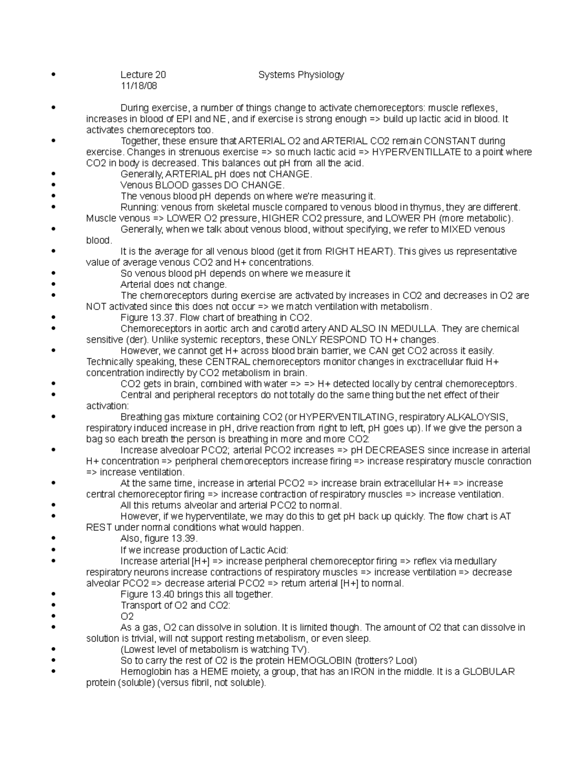 Sys Phys Lec 20 - Lecture notes 1 - Lecture 20 Systems Physiology 11/18 ...