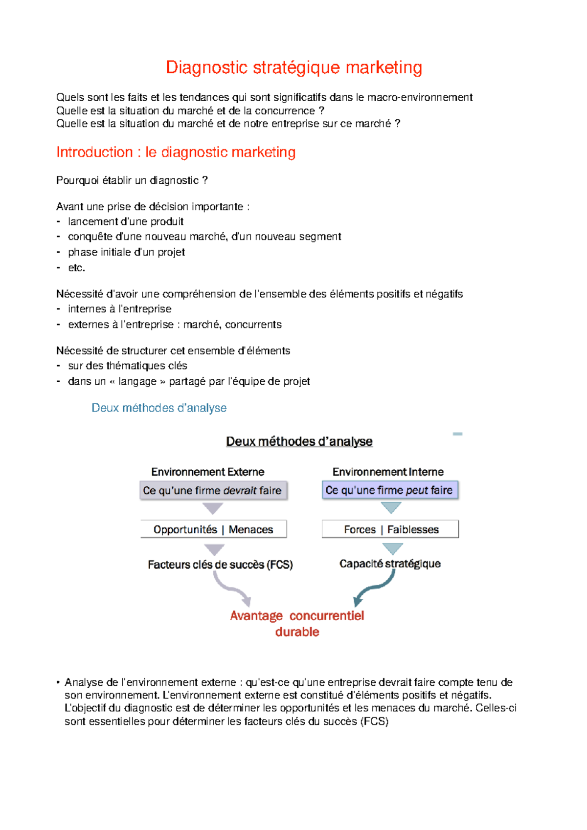 Marketing Ch1 Diagnostic Strat Gique Marketing Quels Sont Les Faits Et Les Studocu