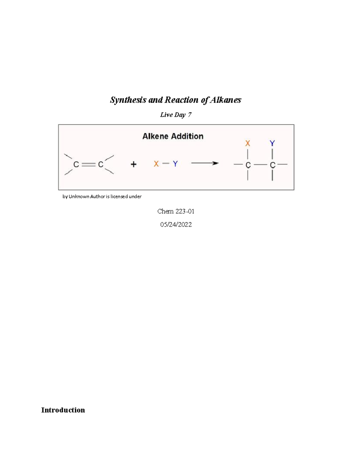 Lab 7 Alkenes Done - Synthesis And Reaction Of Alkanes Live Day 7 ...