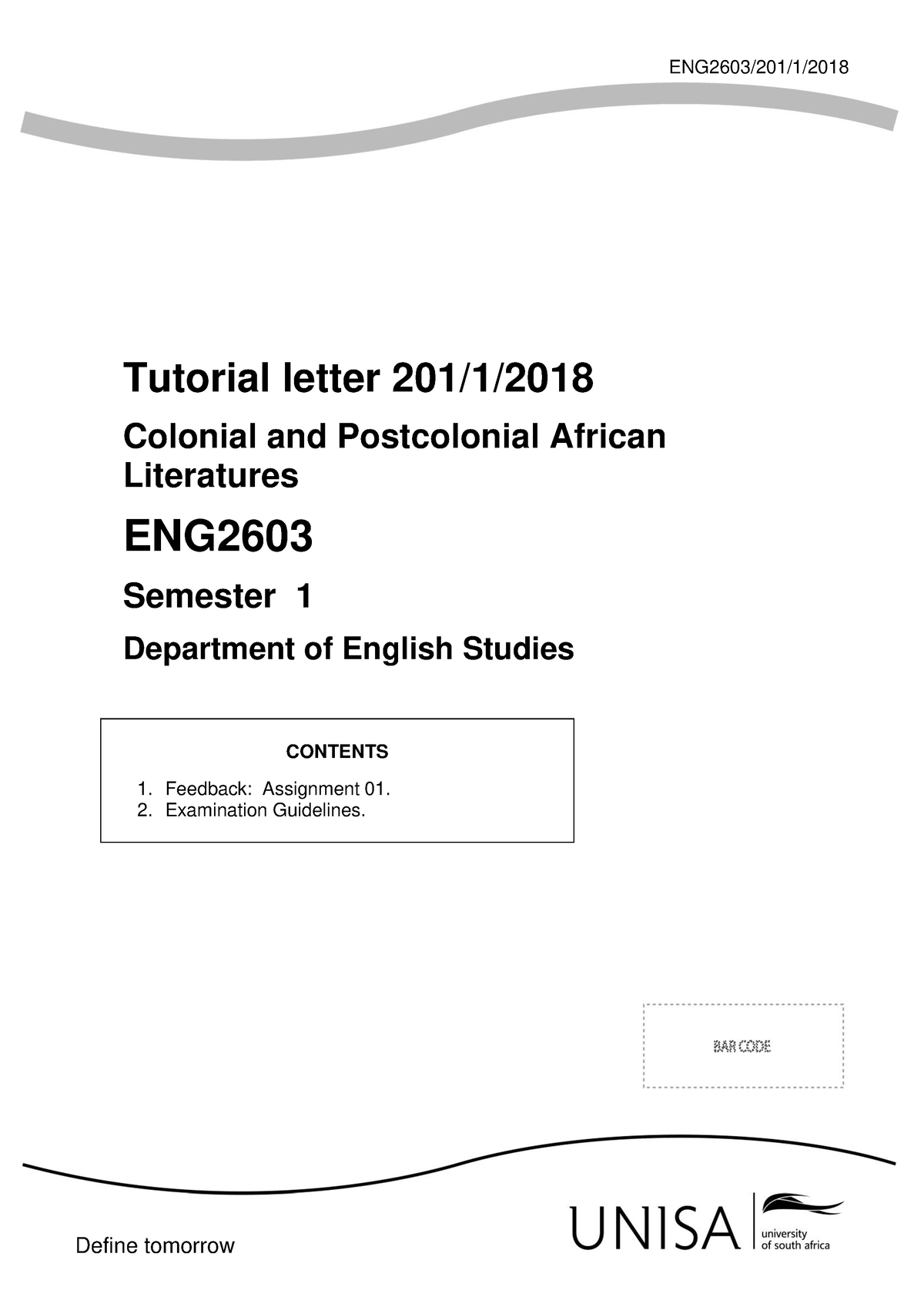 201 2018 1 B-38 - Past Year Tutorial - ENG2603/201/1/ Tutorial Letter ...