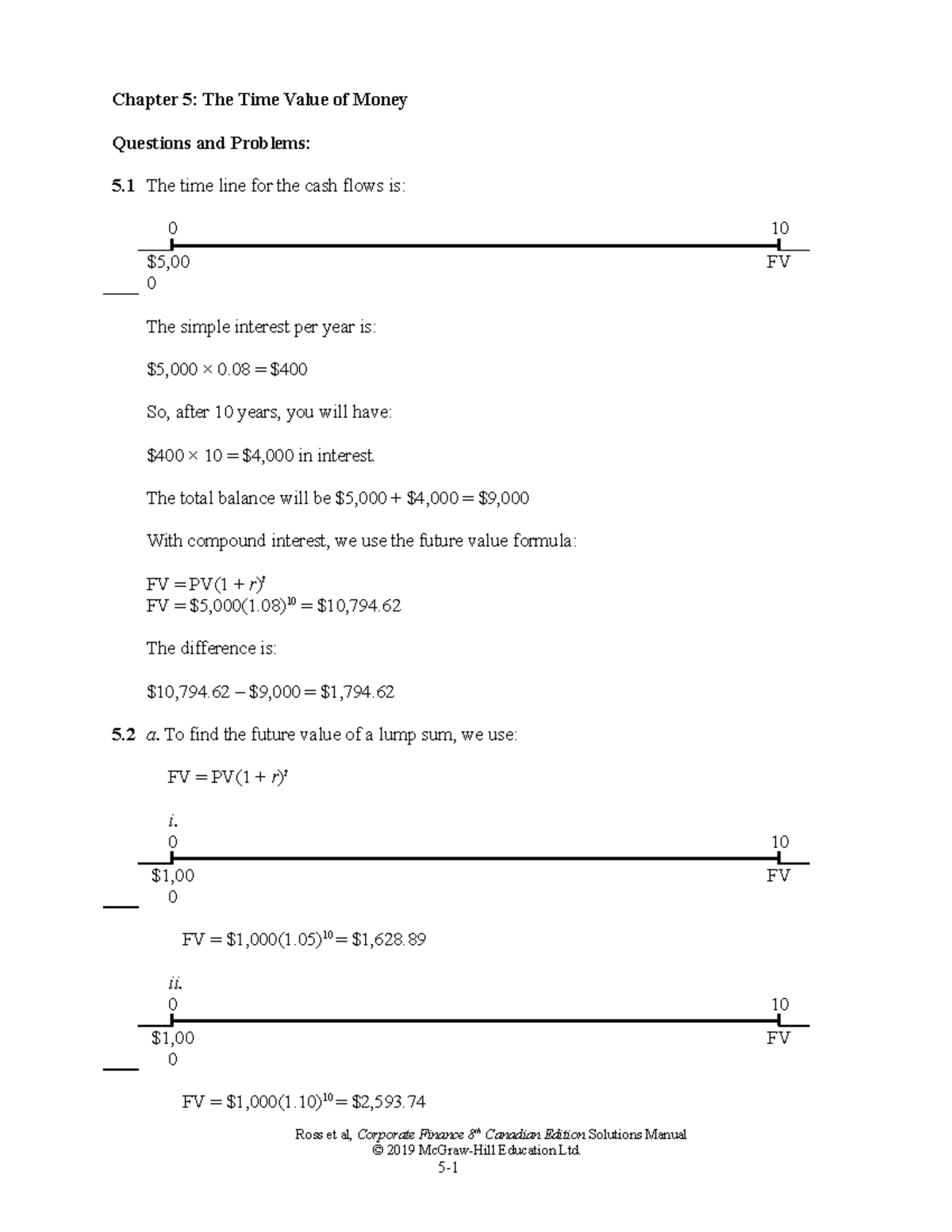 Ross CF 8ce SM Ch5 - Solutions to problems in the book - Chapter 5: The ...