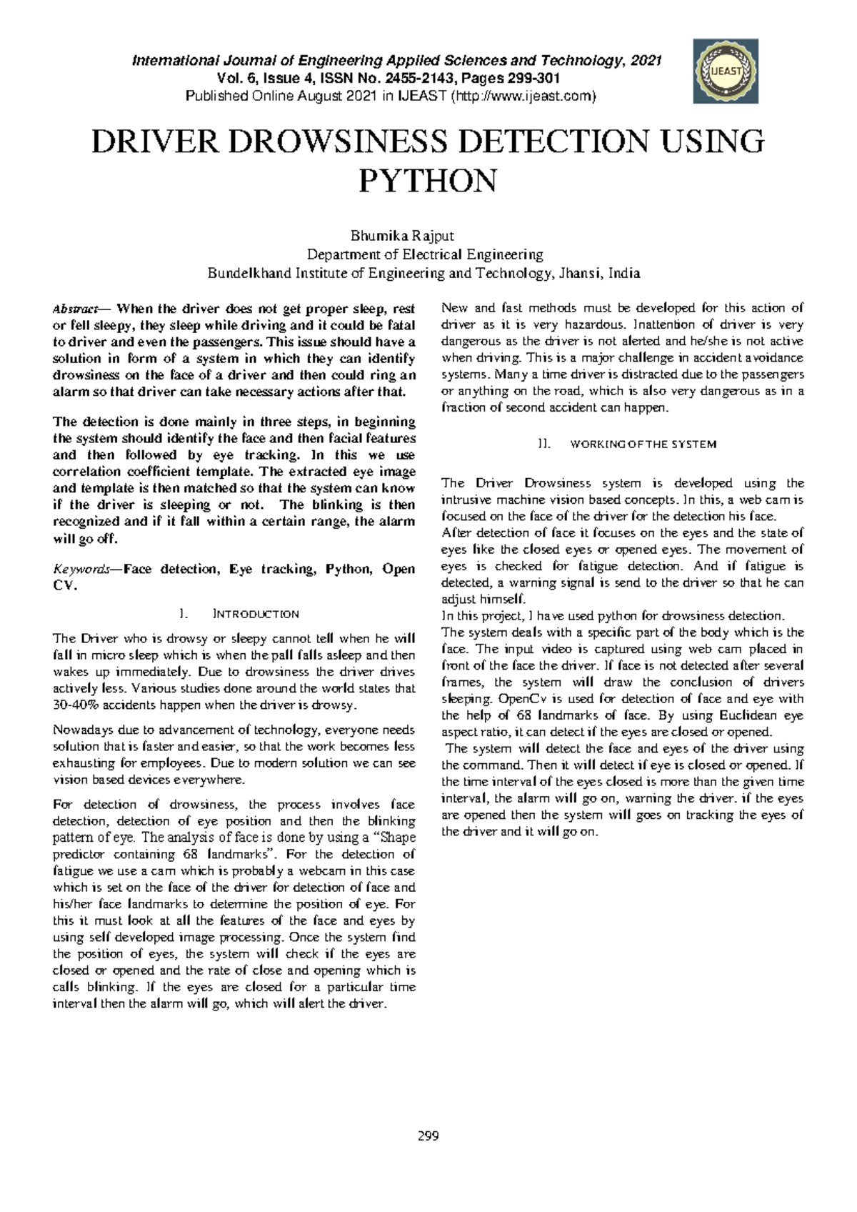 Driver Drowsiness Detection Using Python - International Journal of ...