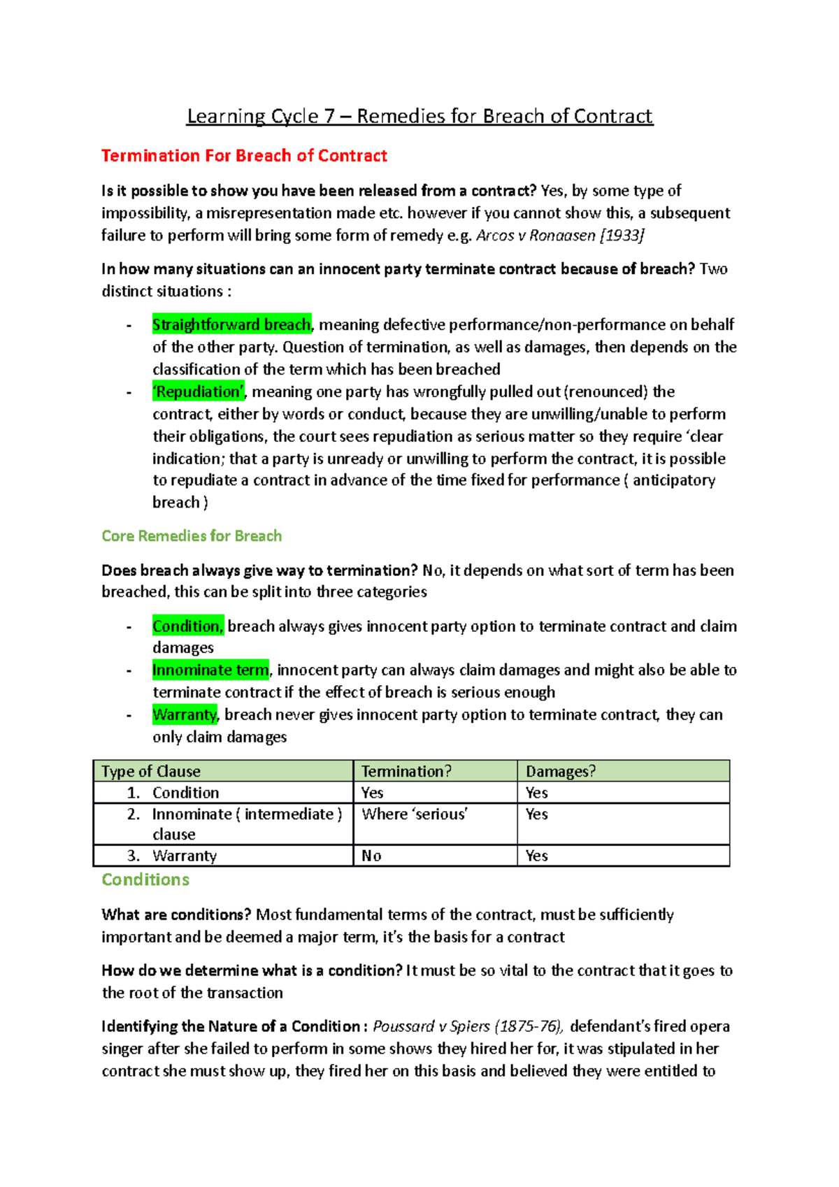 Contract Law - Learning Cycle 7, Remedies - Learning Cycle 7 – Remedies ...