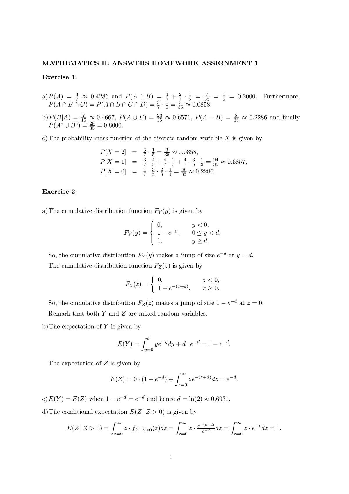 Answers Homework Assignment 1 - MATHEMATICS II: ANSWERS HOMEWORK ...