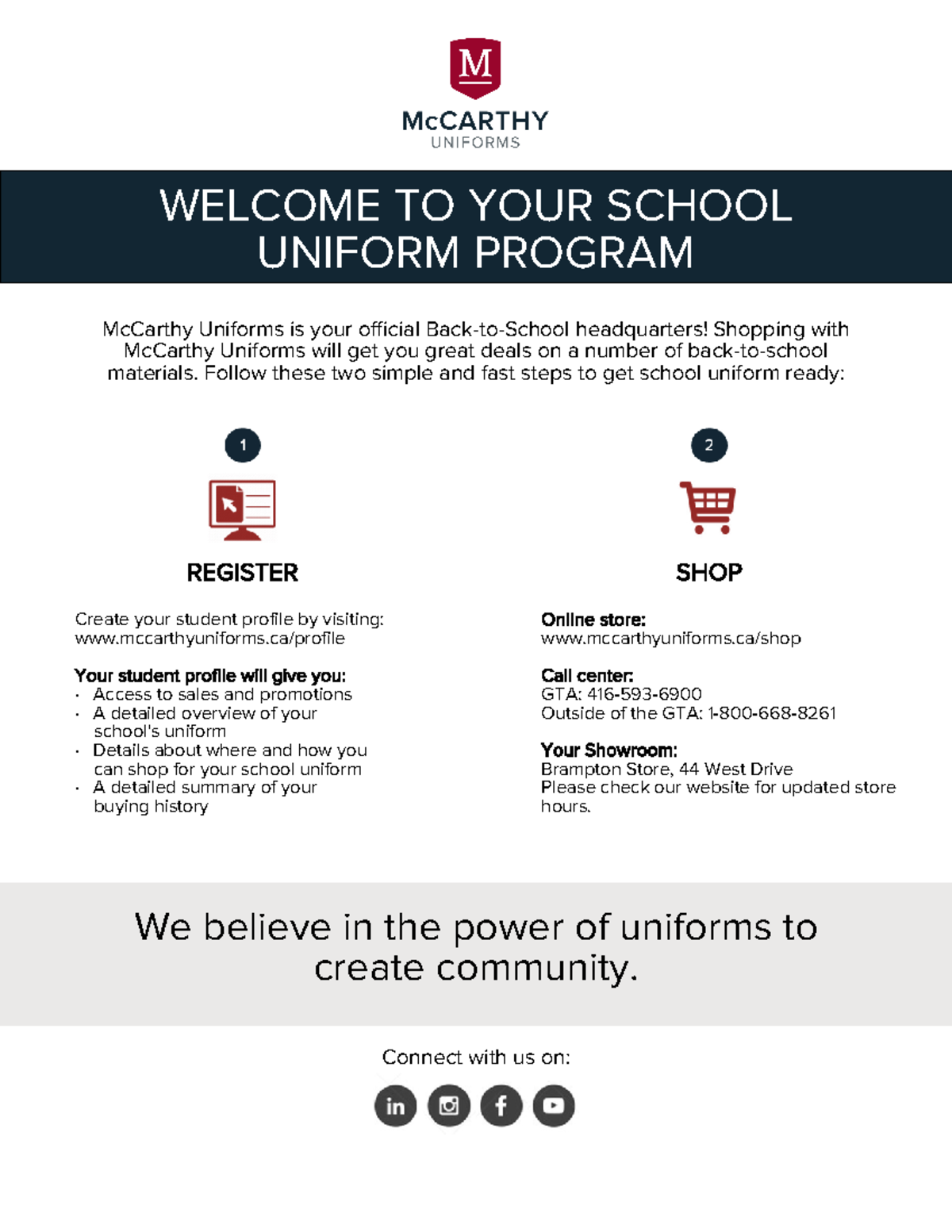 Uniform Guide Banaas TO YOUR SCHOOL UNIFORM PROGRAM McCarthy Uniforms is your