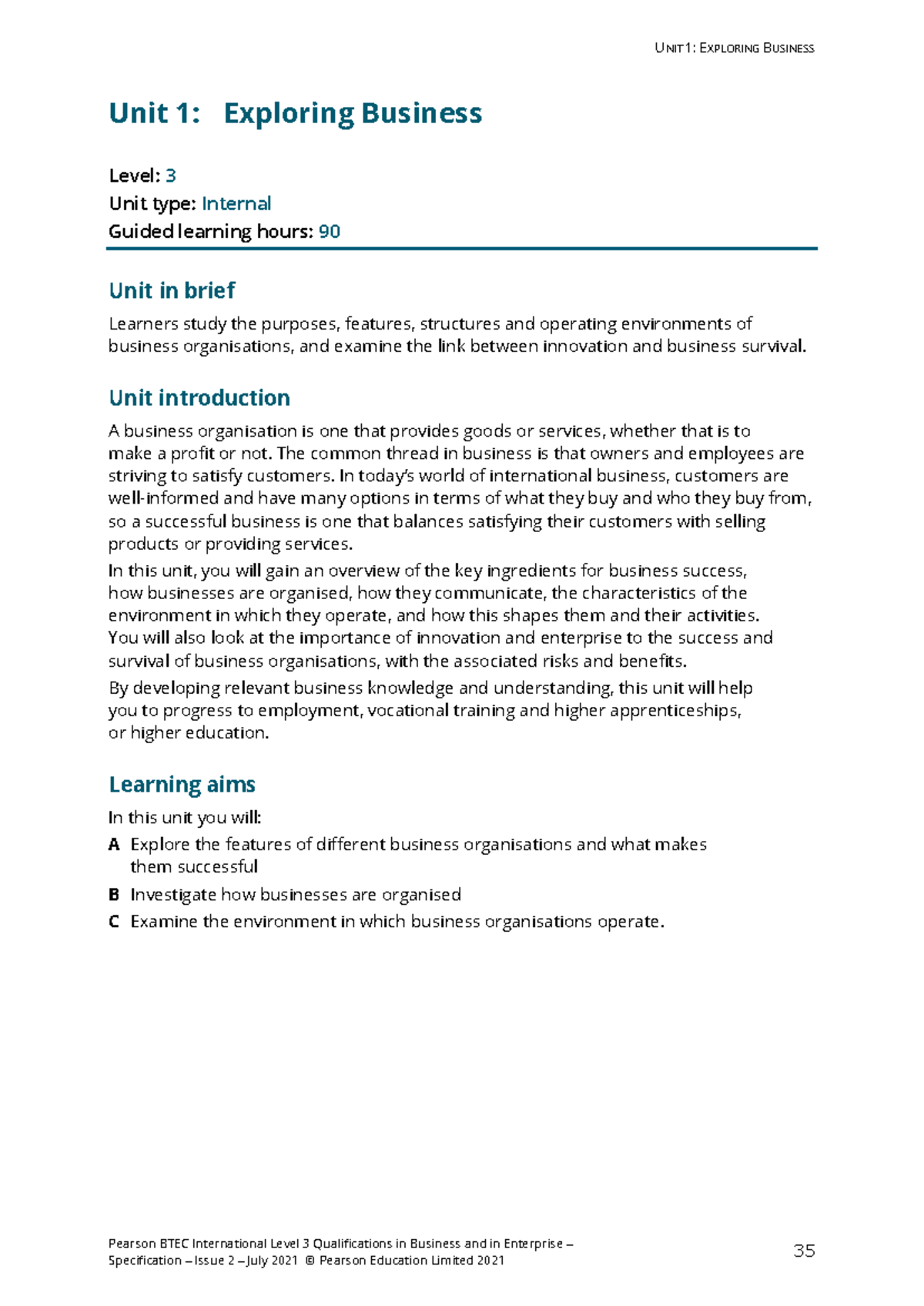International BTEC unit 1 outline - Pearson BTEC International Level 3 ...
