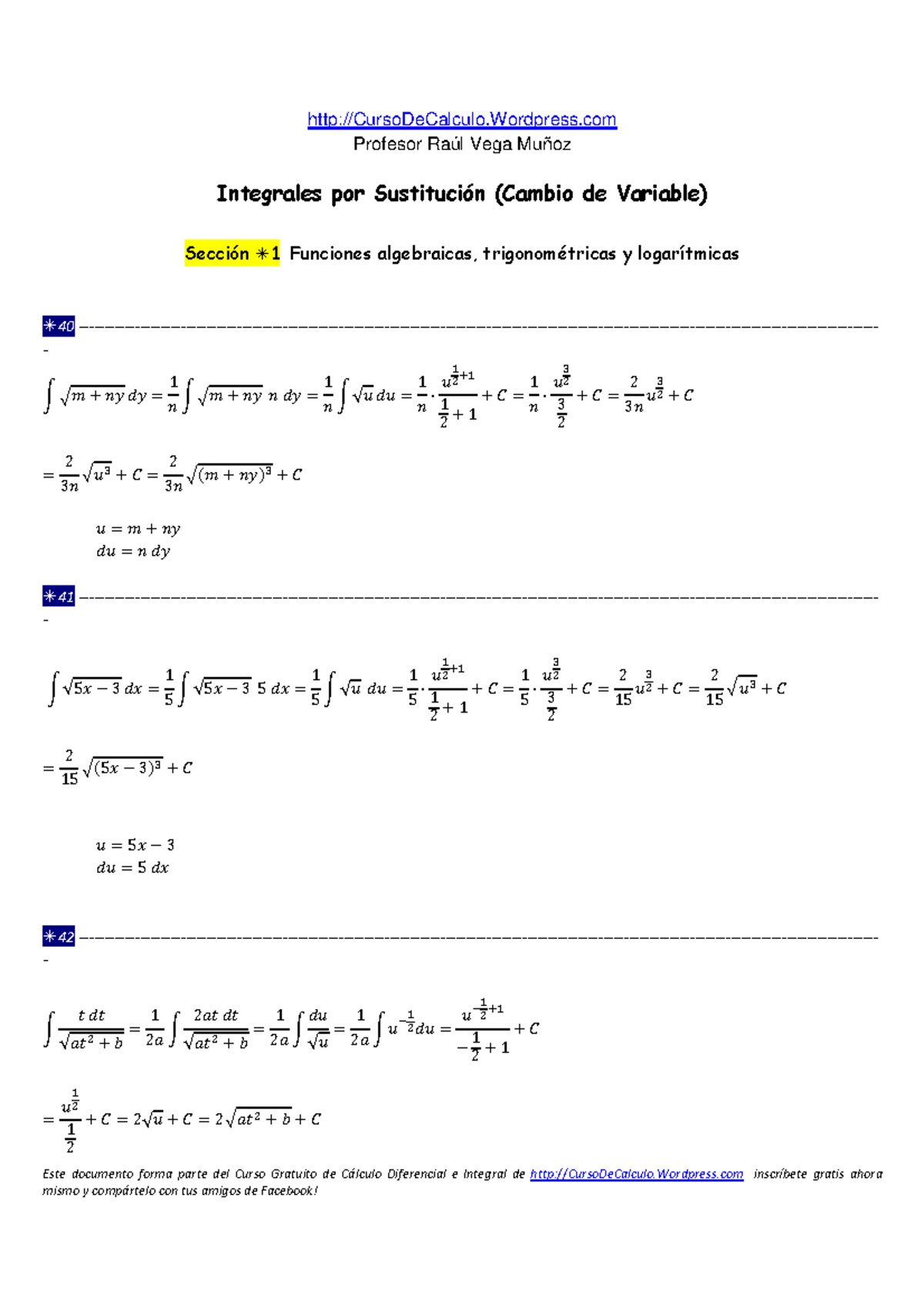 Ejercicios Resueltos De Integral Integrales Por Sustitucic B N O Cambio De Variable