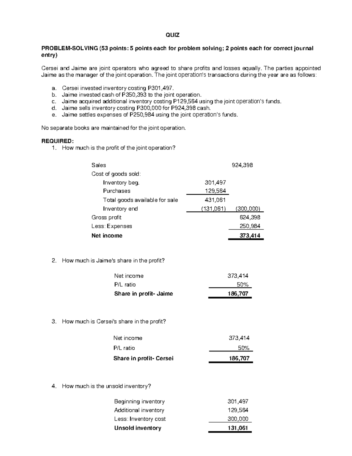 2 05 Quiz 1(5) AST - Practice quiz - QUIZ PROBLEM-SOLVING (53 points: 5 ...