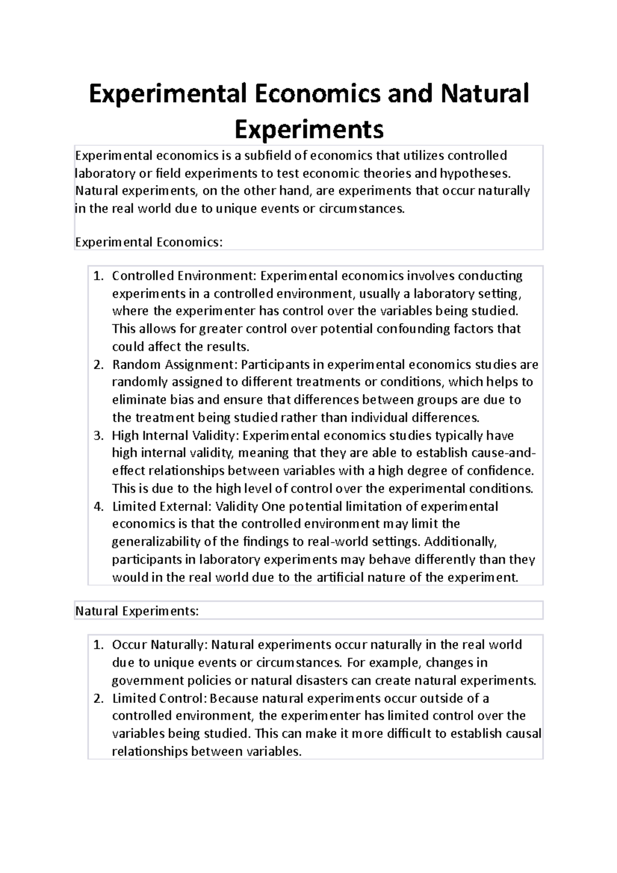 examples of natural experiments in economics