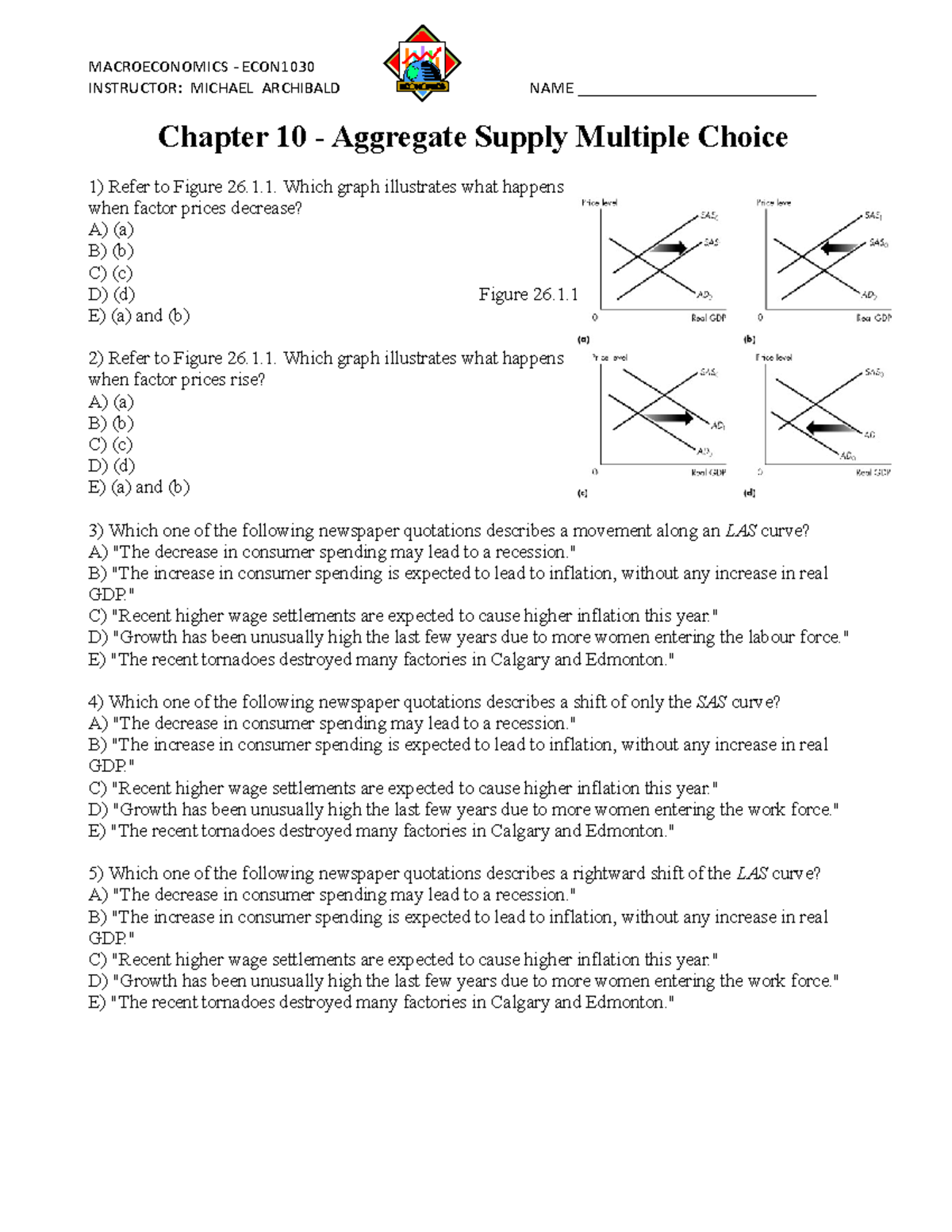 Chapter 10 - MC - Aggregate Supply - Student - MACROECONOMICS - ECON ...