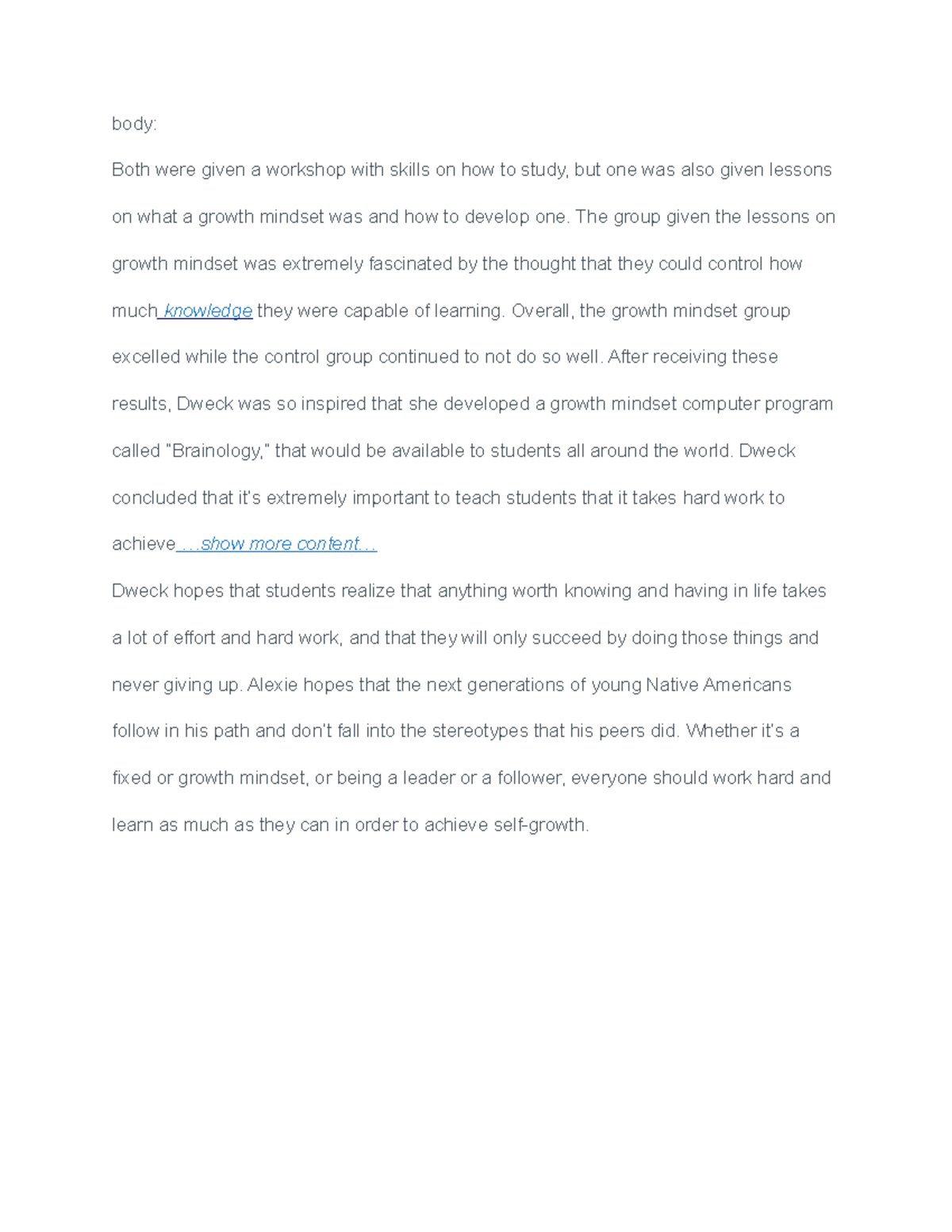 Body essay body Both were given a with skills on how to