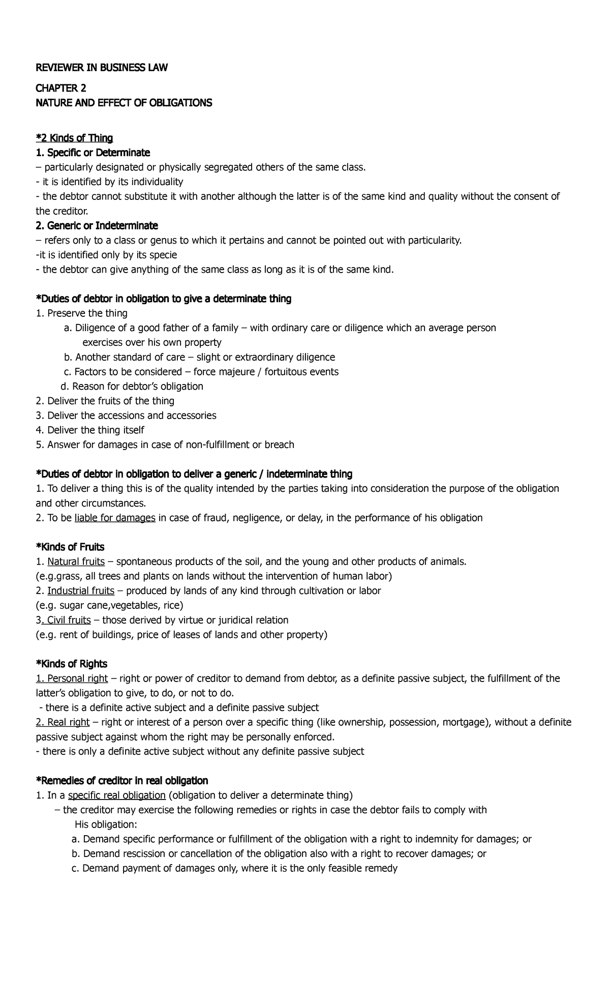 Reviewer IN Oblicon CHAP 2 - REVIEWER IN BUSINESS LAW CHAPTER 2 NATURE ...