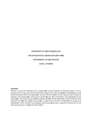 %Organizational Behavior Bus 4402 Written Assignment Unit 1 - For the ...
