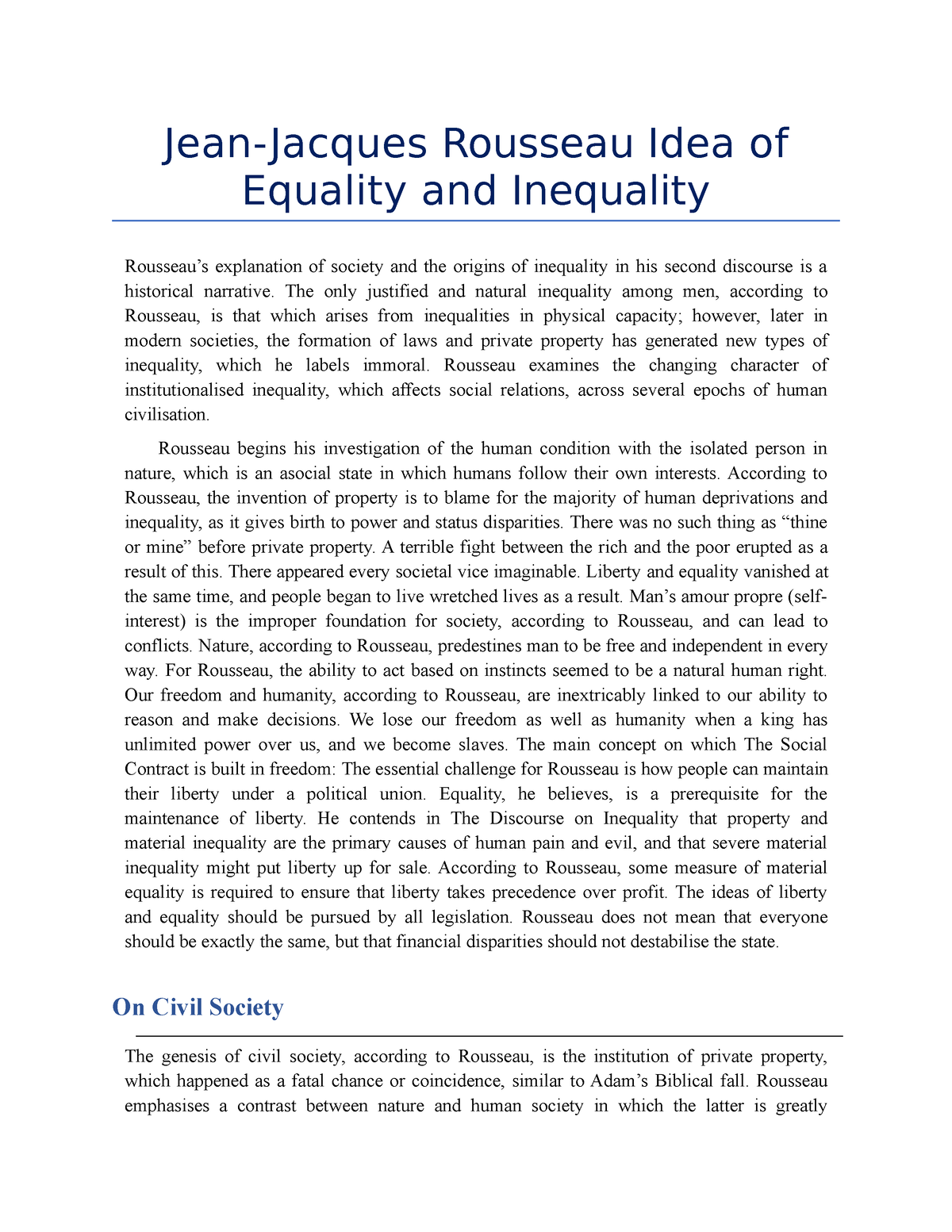Bekræfte molester kaskade Jean-Jacques Rousseau Idea of Equality and Inequality - Jean-Jacques  Rousseau Idea of Equality and - Studocu