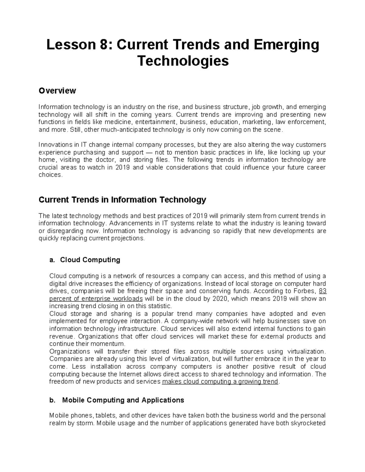 Lesson 8 IT (Lecture) - Lesson 8: Current Trends and Emerging ...