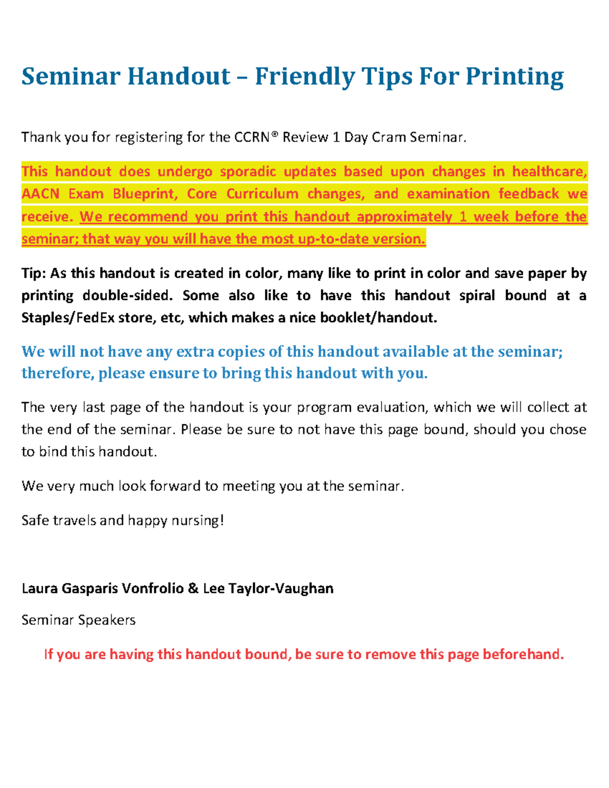 Ccrn1day-fulldayhandoutv 3 - Seminar Handout – Friendly Tips For ...