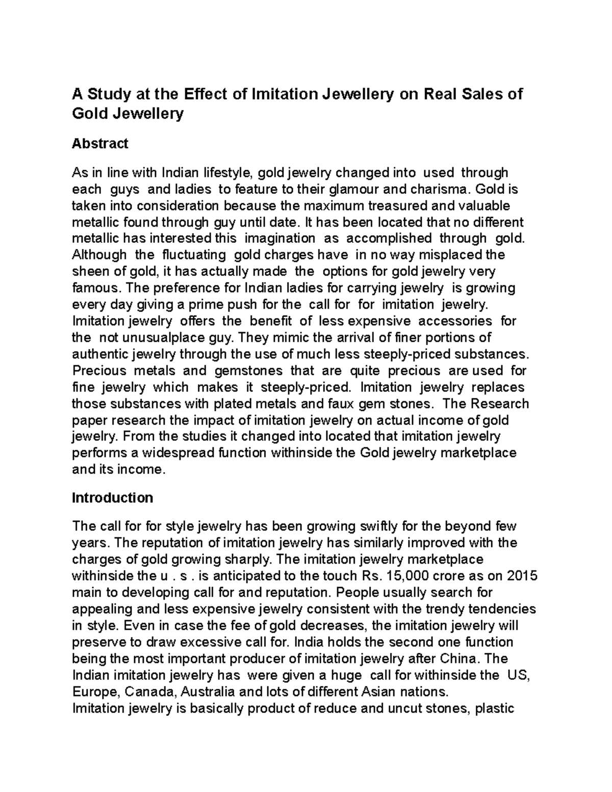 A Study at the Effect of Imitation Jewellery on Real Sales of Gold ...