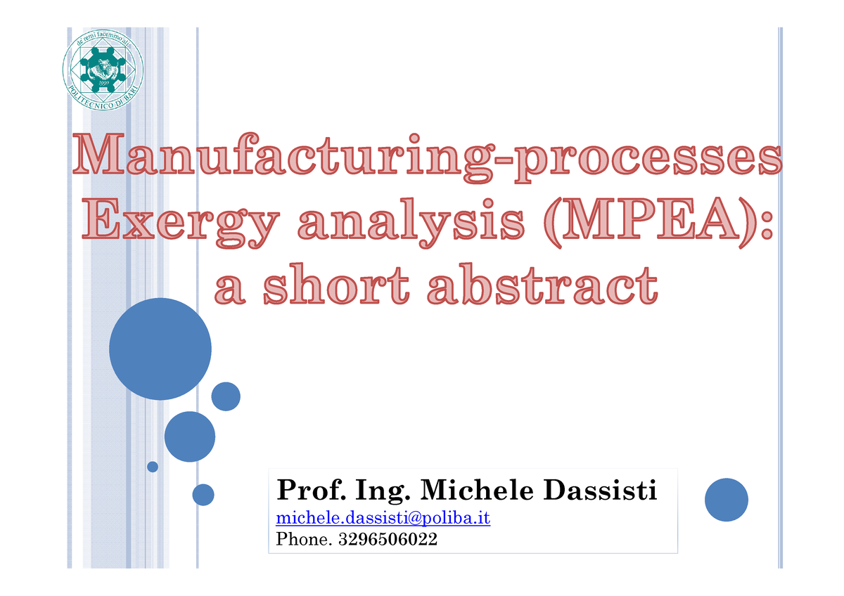 LEZ Analisi Exergetica Prof. Ing. Michele Dassisti michele