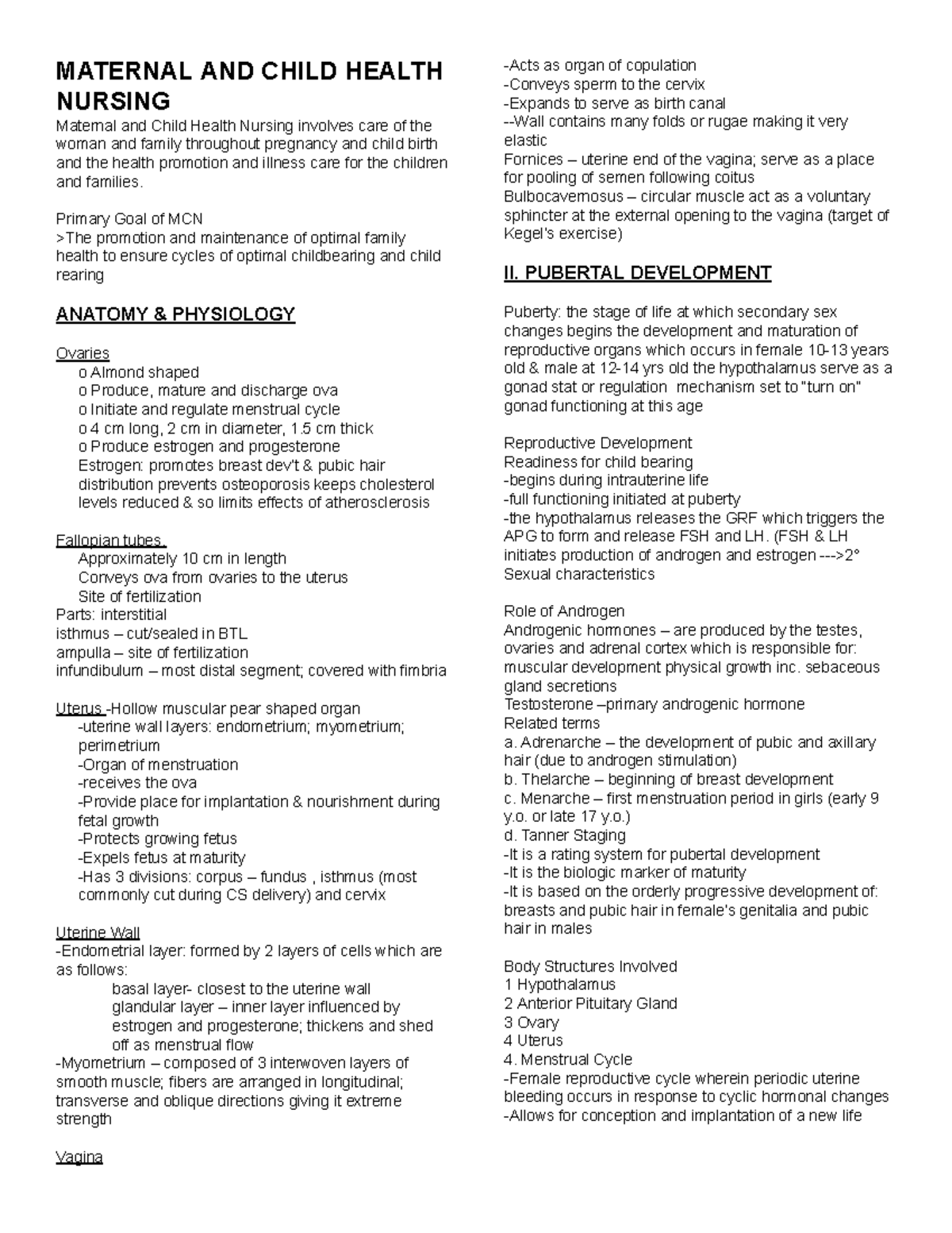 Notes Maternal Health Nursing - MATERNAL AND CHILD HEALTH NURSING ...