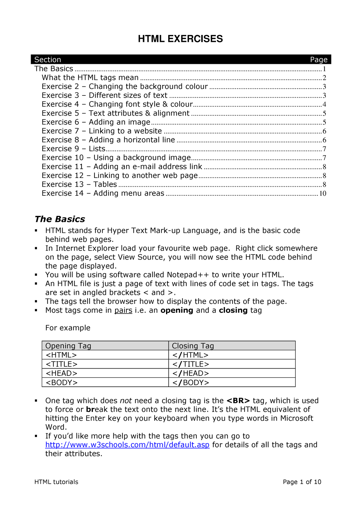 HTML Exercises - HTML EXERCISES Section Page The Basics - Studocu