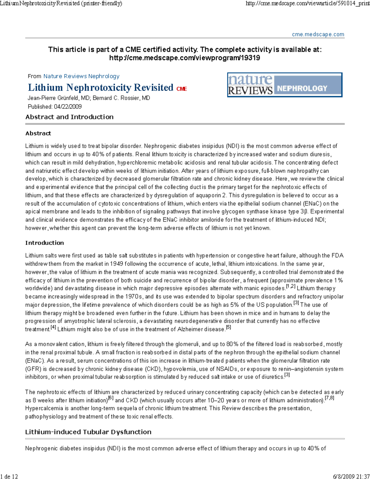 Lithium Nephrotoxicity Revi - cme.medscape This article is part of a ...