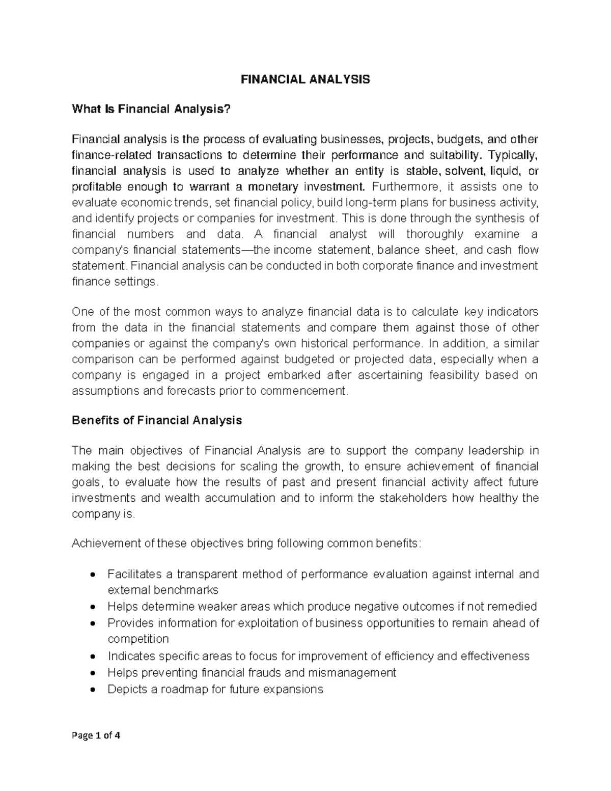 reference note - FINANCIAL ANALYSIS What Is Financial Analysis ...
