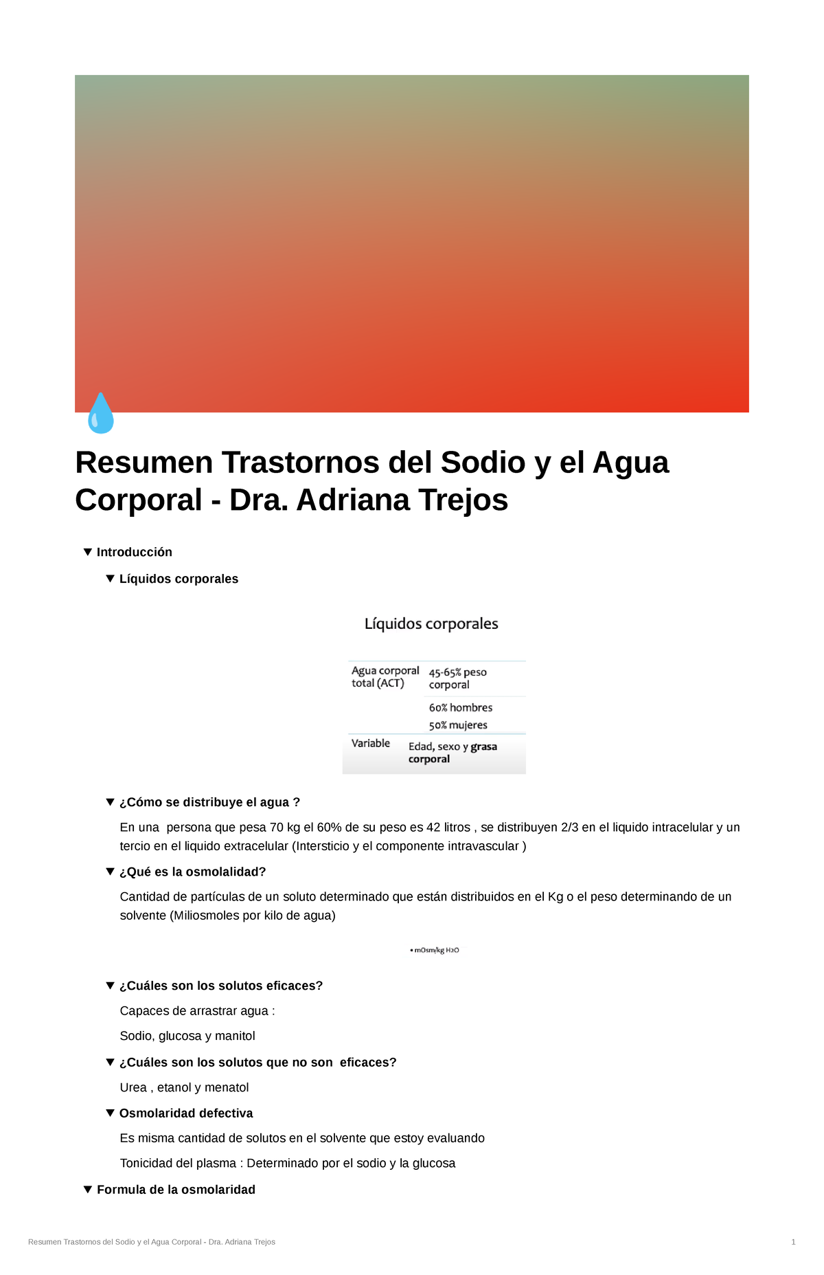 Resumen Trastornos del Sodio y el Agua Corporal - Adriana Trejos ...