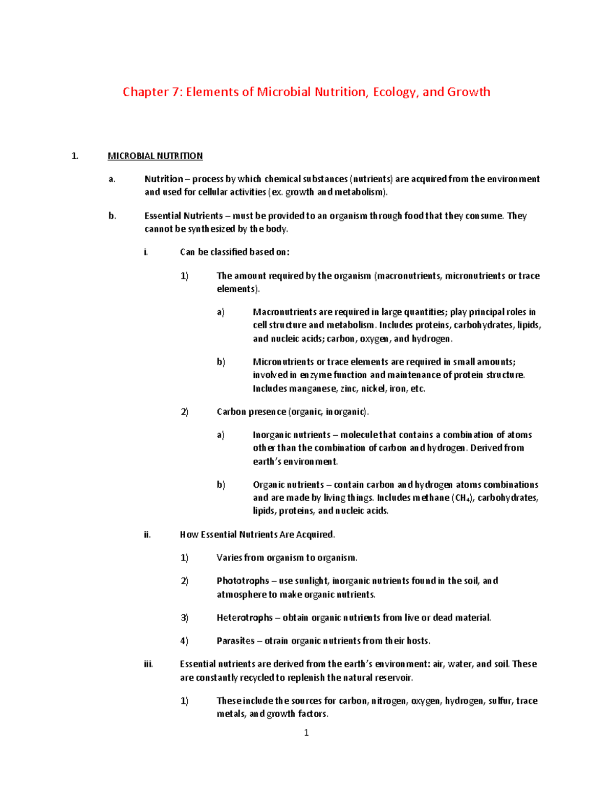 BIOL125 Ch7 Lecture Notes - 1 Chapter 7: Elements of Microbial ...