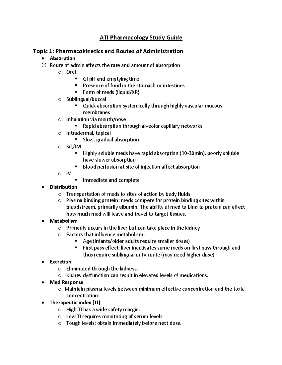 Pharmacology ATI Study Guide - ATI Pharmacology Study Guide Topic 1 ...