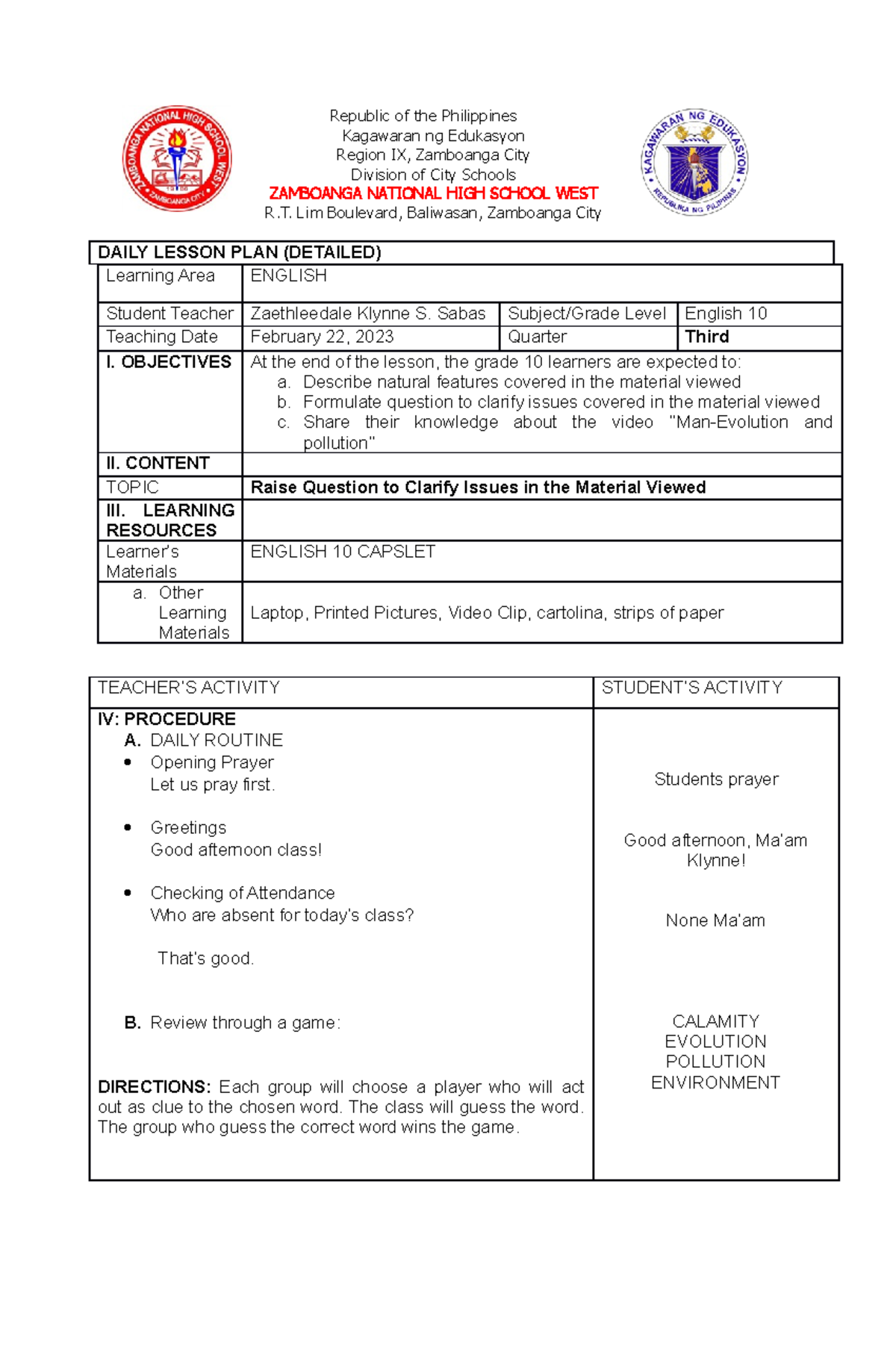 3RD- Lesson-PLAN G10 - IT WILL HELP STUDENTS TO UNDERSTAND THE TOPIC ...