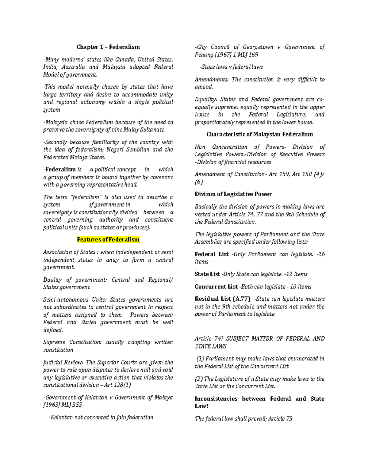 Chapter 1-Federalism-constitution - Constitutional Law 1 - UCL 
