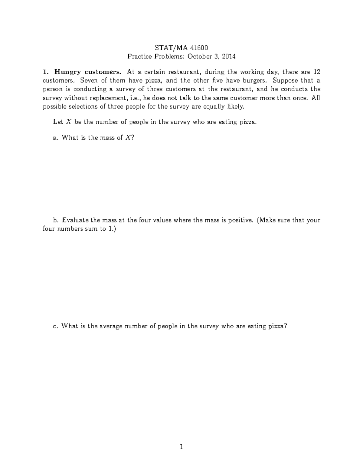 Practice problem Hypergeometric Random Variables - 41600 Practice ...