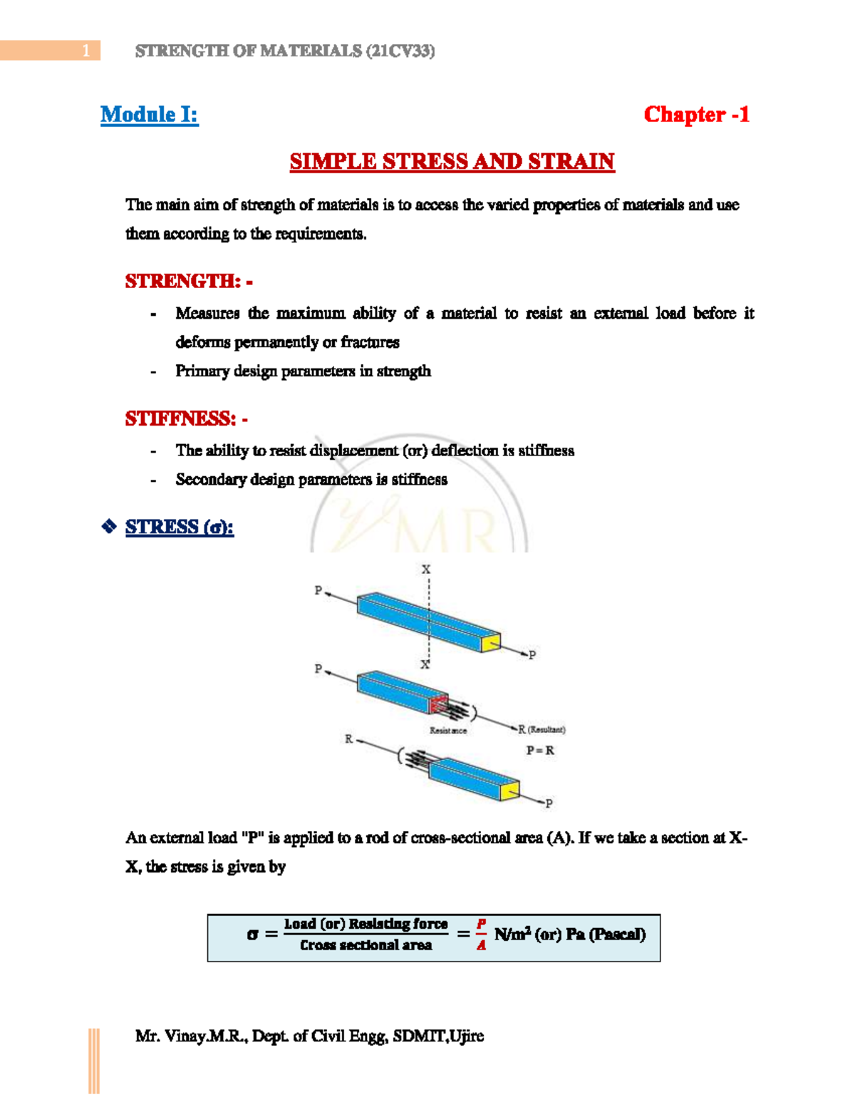 M 1 C-1, Simple Stress AND Strain - Strength of Materials - Studocu