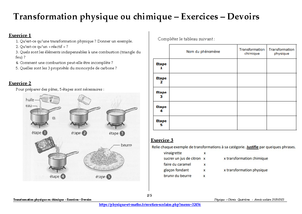 Transformation Physique Chimique Exercices - Transformation Physique Ou ...