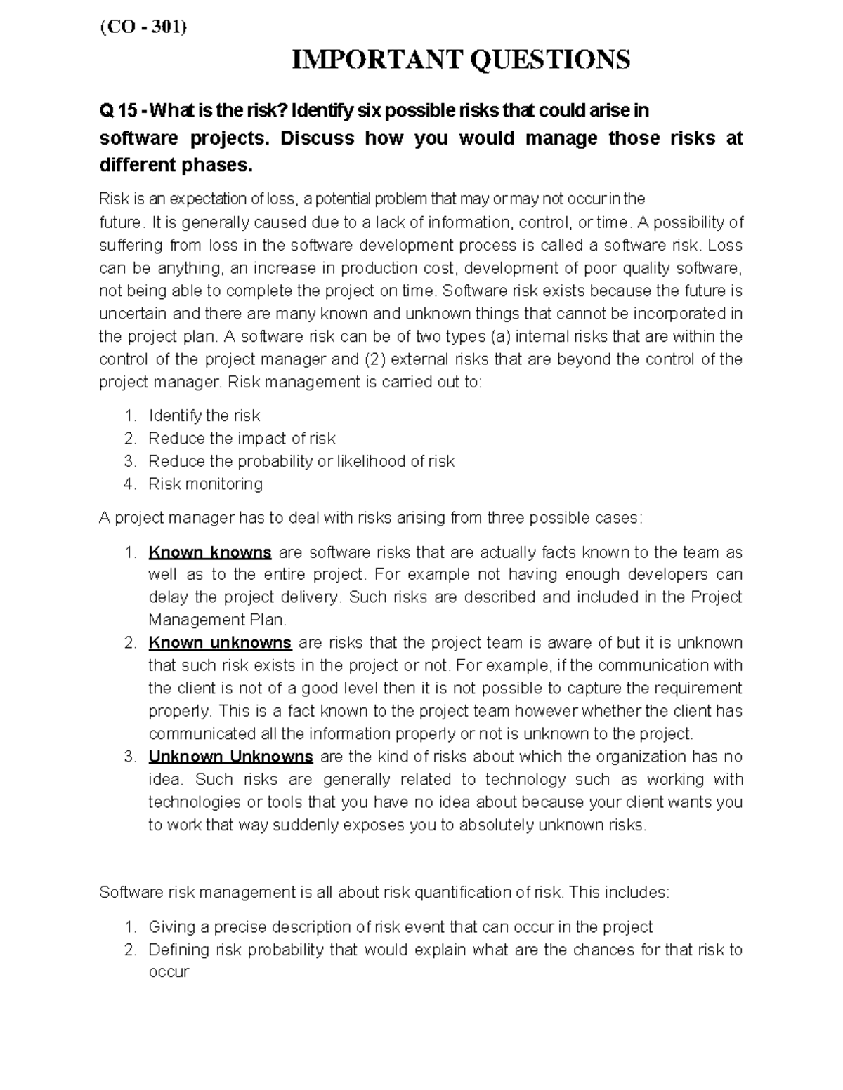 SE solved assignment+ Important questions - software projects. Discuss ...