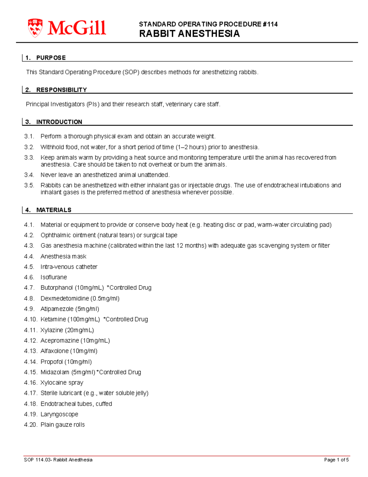114-rabbit anesthesia - jan 2021 v2 - STANDARD OPERATING PROCEDURE ...