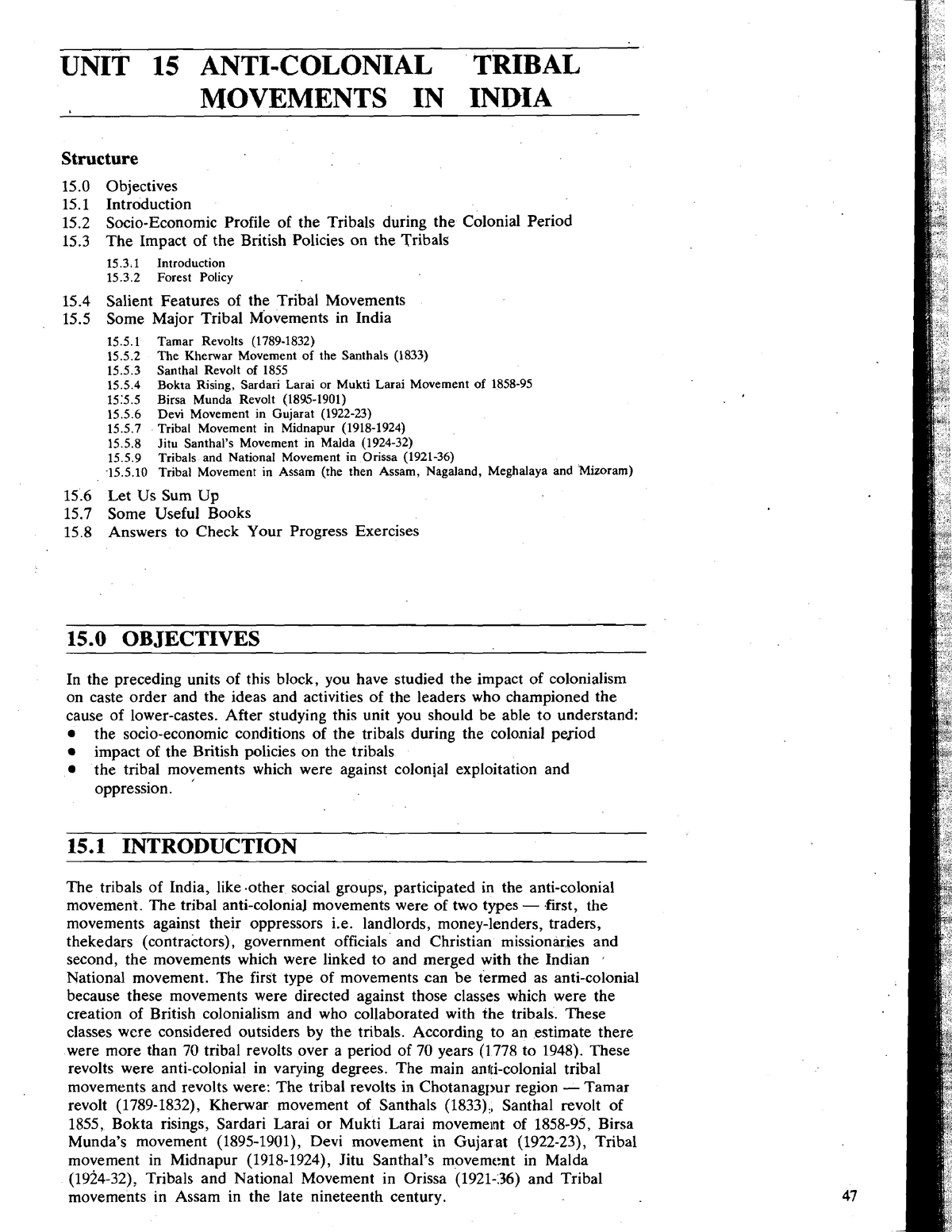 Unit-15 Egyankosh - N.A - UNIT 15 ANTI-COLONIAL TRIBAL MOVEMENTS IN ...