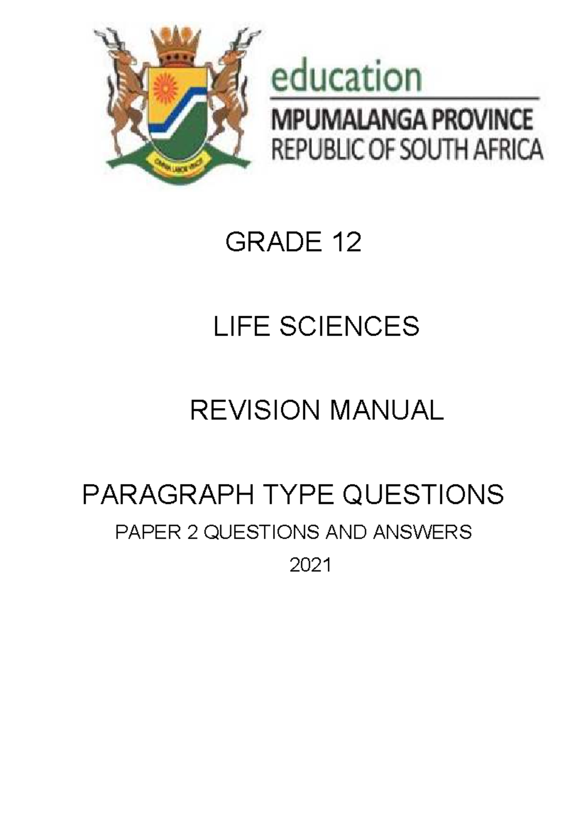 Mpu Paper Paragraph Type Questions Mg Grade Life Sciences