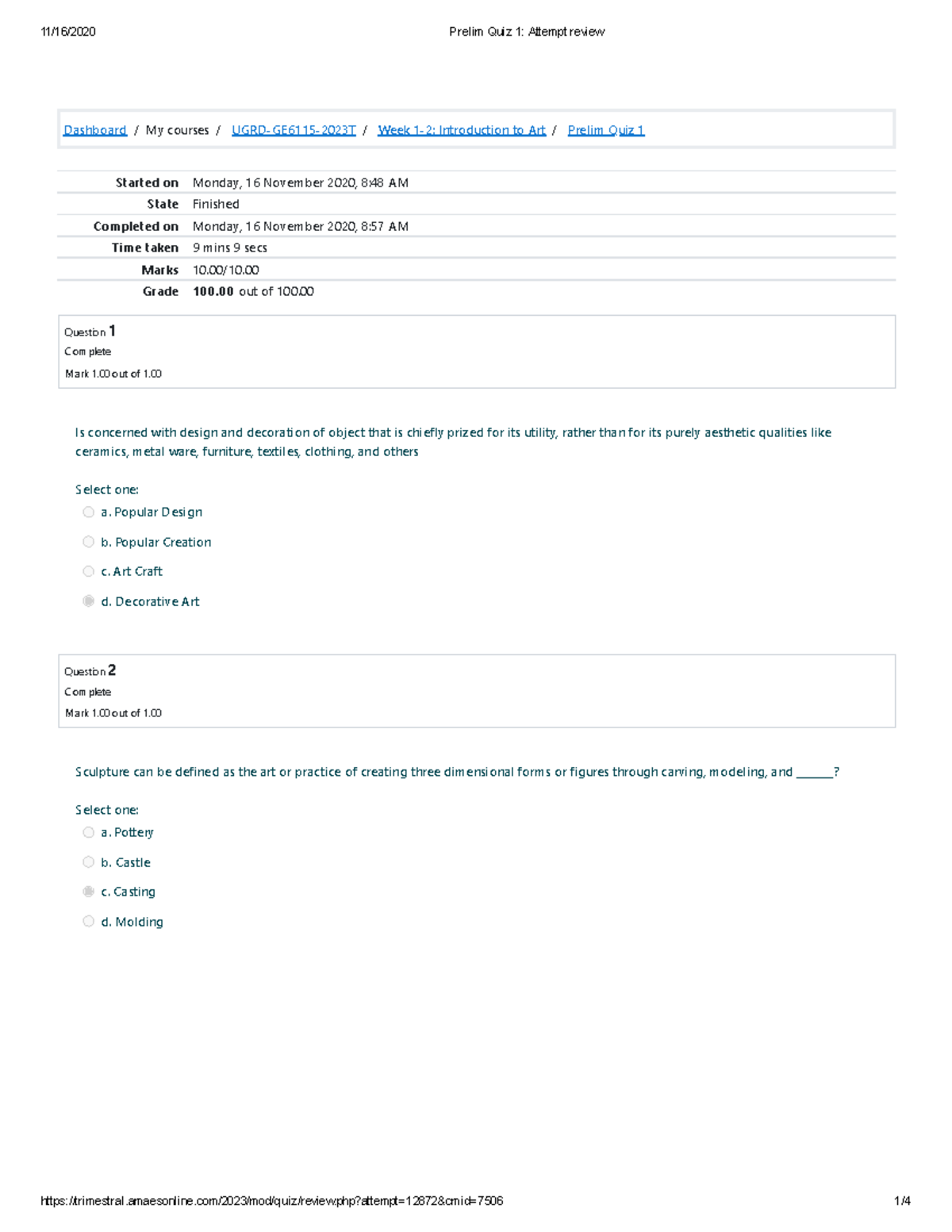 Prelim Quiz 1 Attempt Review - Dashboard/My Courses/ UGRD-GE6115-2023T ...