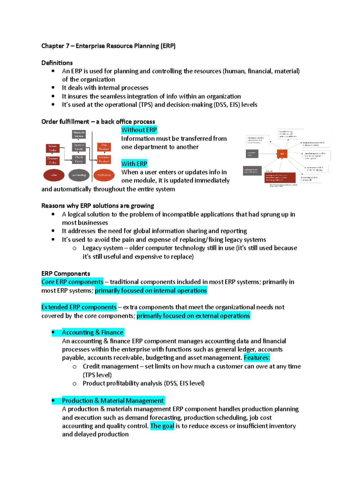 Chapter 7 - Lecture notes 7 - Chapter 7 – Enterprise Resource Planning ...