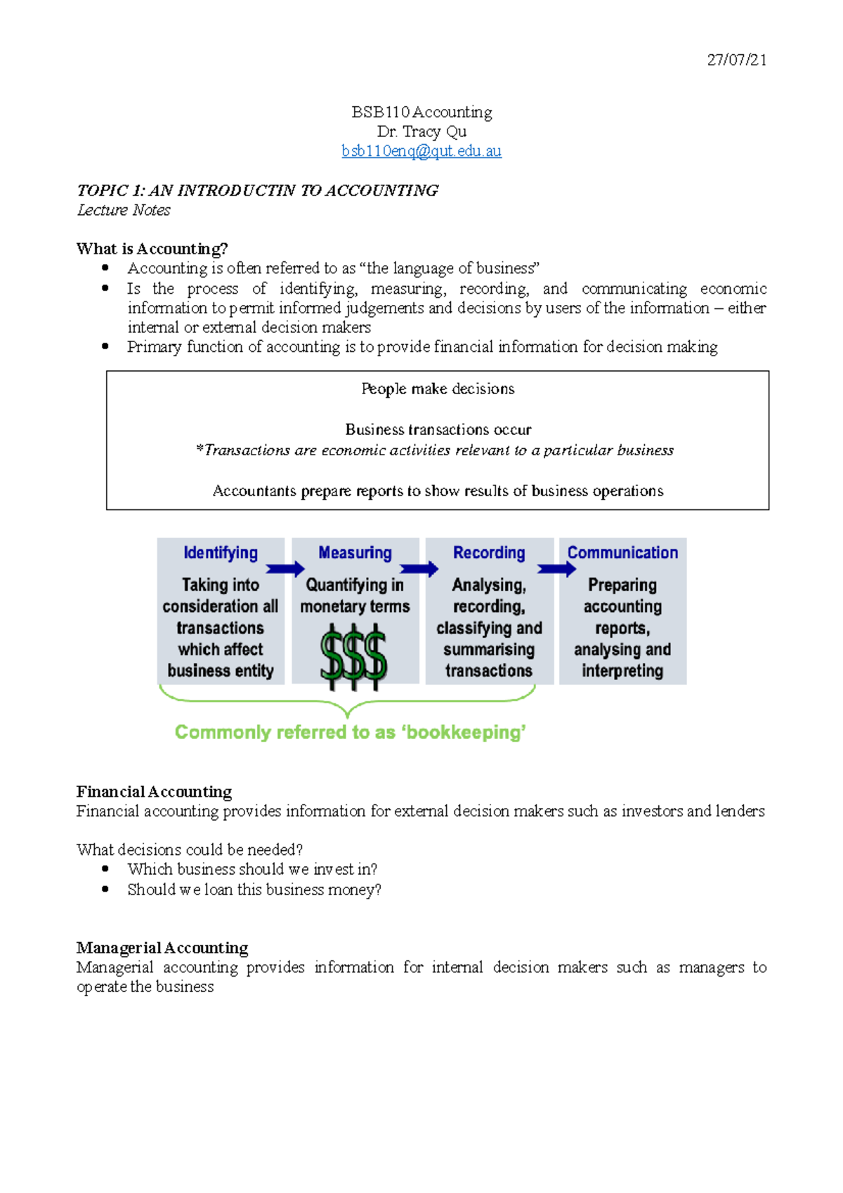 Topic 1 - Introduction - Lecture notes 1 - BSB110 - QUT - Studocu