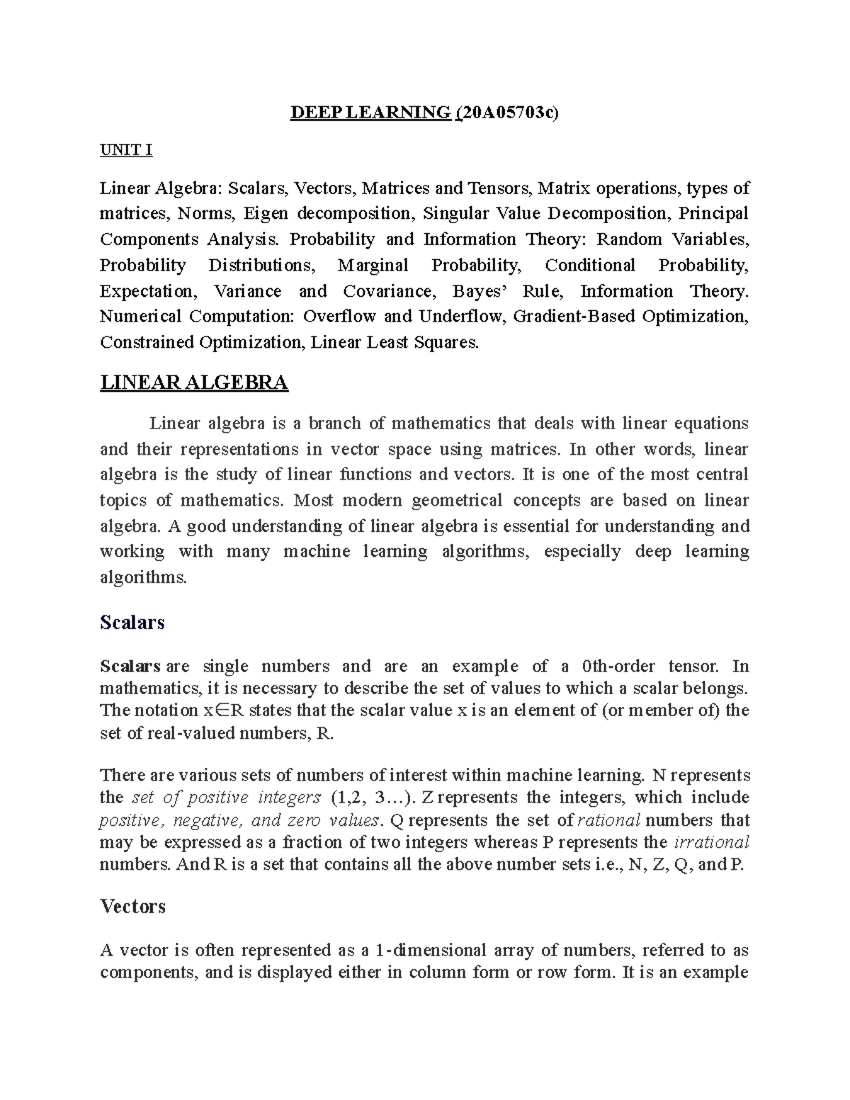 DEEP Learning UNIT - 1 Material - DEEP LEARNING (20A05703c) UNIT I ...