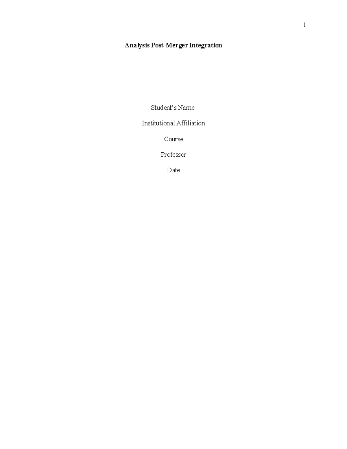 Analysis Post-Merger Integration - Analysis Post-Merger Integration ...